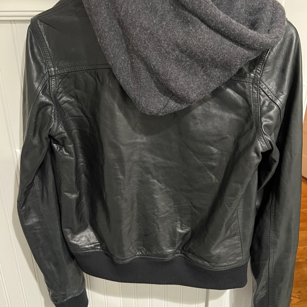 R13 Black Leather Jacket, sewn in hoodie - Picture 7 of 9